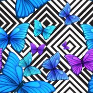 Vector palm leaves tropical pattern with blue butterfly