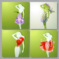 Vector set of colorful cards with girls