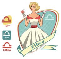 Vector zodiac set for horoscope with retro girls Libra