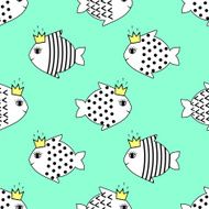 Mint seamless pattern with smiling fish for kids holidays N2