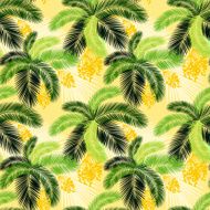 Vector illustration Seamless color palm leaves and fruit pattern