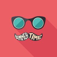 Hipster sunglasses flat square icon with long shadows