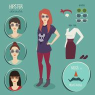 Hipster girl character with hipster elements style fashion vector flat