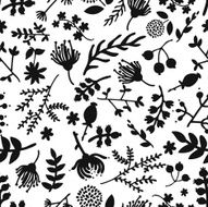 Seamless vintage black and white floral pattern