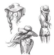 Fashion illustration Hand drawn Girls in hats