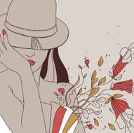 vector illustrations of pretty girl in a hat with flowers