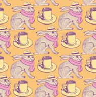 Sketch hare and cup in vintage style