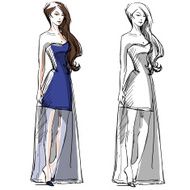 Fashion hand drawn illustration Vector sketch Long dress
