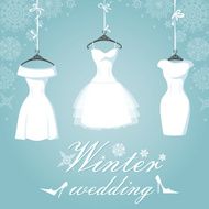 Three bridal dress Winter wedding Snowflake background