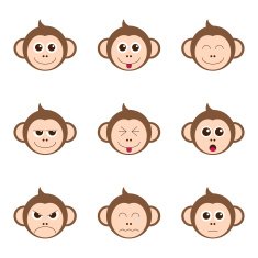 monkey emotion faces icon set vector
