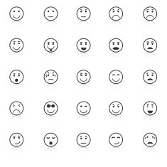 Circle face icons with reflect on white background