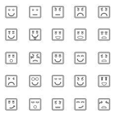 Square face line icons on white background