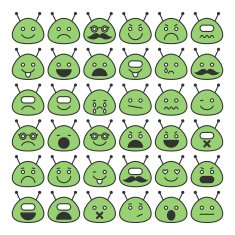 Set of space aliens icons with different emotions