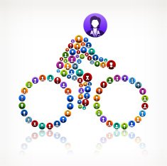Stick Figure on Bicycle People Faces Community and Communication Pattern