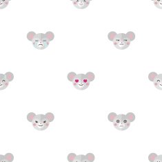 Vector flat cartoon mouse heads with different emotions seamless pattern
