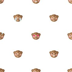 Vector flat cartoon monkey heads with different emotions seamless pattern