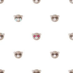 Vector flat cartoon ferret heads with different emotions seamless pattern