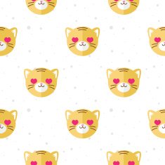 Vector flat cartoon tiger in love seamless pattern Animal background