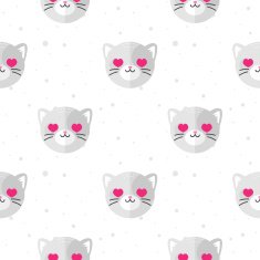 Vector flat cartoon cat in love seamless pattern Animal background