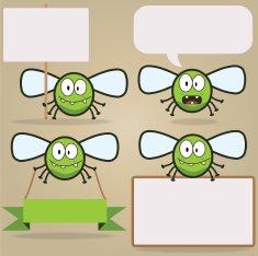 Vector Green Funny Flying Insect Monster with sign and messages N2