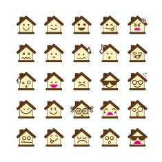 Collection of difference emoticon icon house on the white