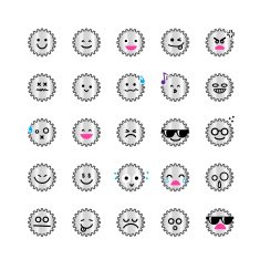 Collection of difference emoticon icon gear on the white