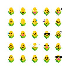 Collection of difference emoticon icon corn on the white