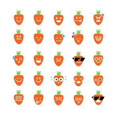 Collection of difference emoticon icon carrot on the white