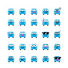 Collection of difference emoticon icon car on the white