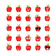 Collection of difference emoticon icon apple on the white