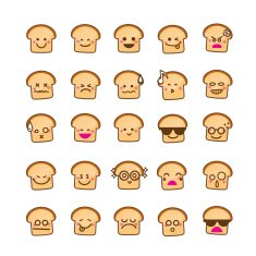 Collection of difference emoticon icon bread