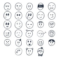 Set of hand drawn funny faces with different expressions Smiley N2