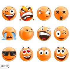 Vector illustration set of cool glossy Single Emoticons on a