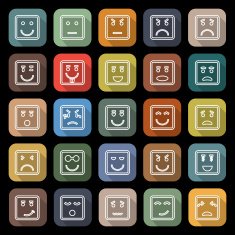 Square face line flat icons with long shadow