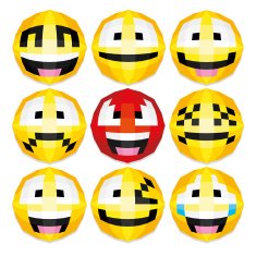 Set Of Cute Cartoon Polygonal Faces Isolated N2