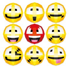 Set Of Cute Cartoon Polygonal Faces Isolated N4