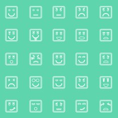 Square face line icons on green background