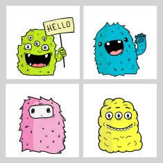 Vector set of isolated monsters illustrations
