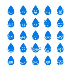 Collection of difference emoticon icon water drop on the