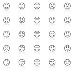 Circle face line icons with reflect on white background