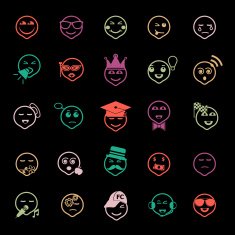 Face action line icons flat color