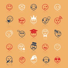 Face action line icons flat color with reflect