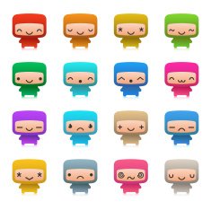 Cute Vector Kawaii Emoticon Character Set