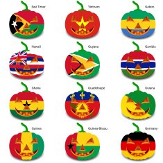 Set pumpkins for Halloween as a flags of the world N8