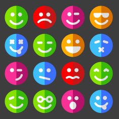 Flat and round vector emotion icons with smiley faces