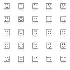 Square face line icons with reflect on white background
