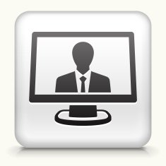 White square button with computer graphic