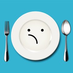 Unsure face draw on white plate with spoon and fork