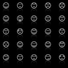 Circle face line icons with reflect on black background