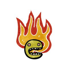 retro cartoon flaming emoticon face